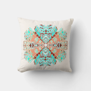 Cojín Decorativo Arte verde de pintura rosa coral Mandala en diseño