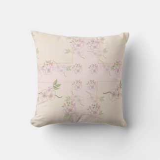 Cojín Decorativo Arte victoriano rosa y floral verde rosa