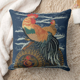 Cojín Decorativo Arte Vintage de Dragón Gallo Japonés