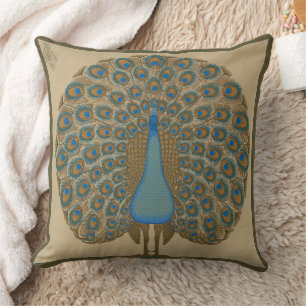 Cojín Decorativo Arte vintage de Walter Crane del pavo real azul do