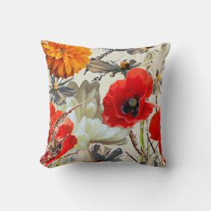 Cojín Decorativo Arte vintage floral de colores borrosos.