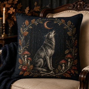 Cojín Decorativo Arte vintage gótico de Samhain del lobo aullador b