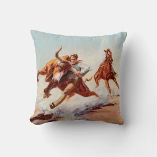Cojín Decorativo Arte Western “Bull Dogger” de Will James