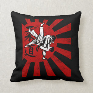 Cojín Decorativo Artes marciales de judo con sol naciente japonés 