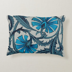 Cojín Decorativo artesanía de flores antiguas de color azul vintage