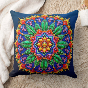 Cojín Decorativo Artesanía Vibrante de Mandalas