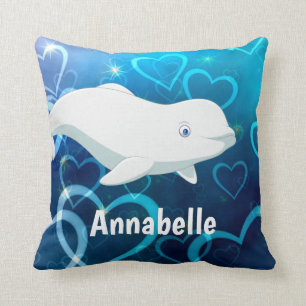 Cojín Decorativo Artico Beluga de ballena y corazón azul personaliz