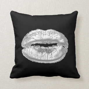 Cojín Decorativo Artista de maquillaje de los labios de besos metál