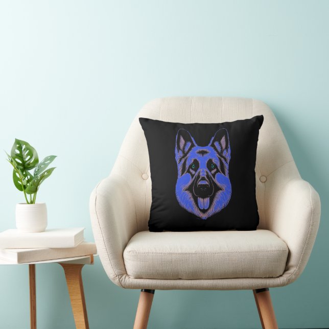 Cojín Decorativo Artistic German Shepherd Blue & Black Design (Silla)
