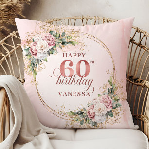 Cojín Decorativo Artístico Dusty Pink Acuarela Boho 60 cumpleaños