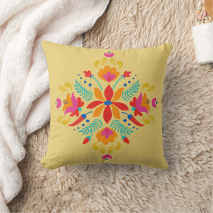 Cojín decorativo artístico mexicano de flores y pi