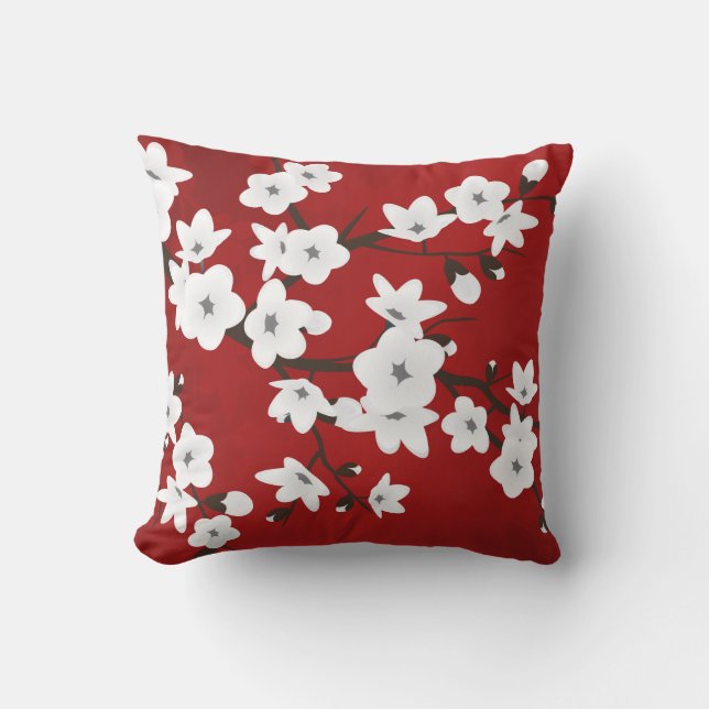 Cojín Decorativo Asia Floral White Cherry Blossom Red (Anverso)