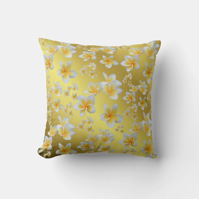 Cojín Decorativo asiático, amarillo, blanco, floral, brillante, dor (Anverso)