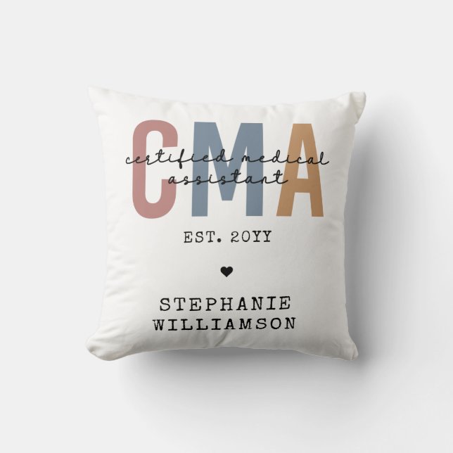 Cojín Decorativo Asistente Médico Certificado por personalizado CMA (Anverso)