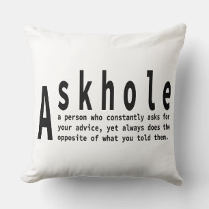 Cojín Decorativo Askhole - Definición de diccionario sarcástica