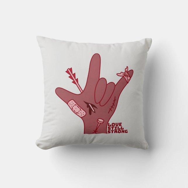 Cojín Decorativo ASL ILY Design - Love Wounded But Still Strong (Anverso)