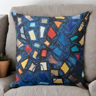Cojín Decorativo Aspecto abstracto de vidrio emplomado azul colorid