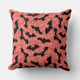 COJÍN DECORATIVO ASPECTO DE BRILLO ROJO CON MURCIÉLAGOS NEGROS
