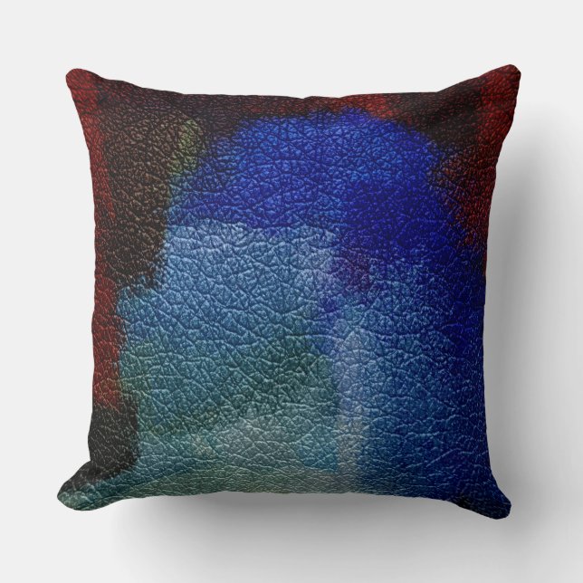 Cojín Decorativo Aspecto de cuero rojo y azul (Anverso)