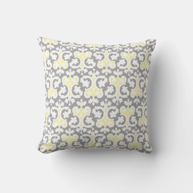 Cojín Decorativo Aspecto de damasco gris amarillo moderno (Anverso)