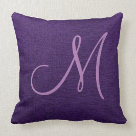 Cojín Decorativo Aspecto de lienzo monograma morado elegante
