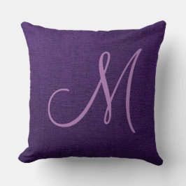 Cojín Decorativo Aspecto de lienzo monograma morado elegante