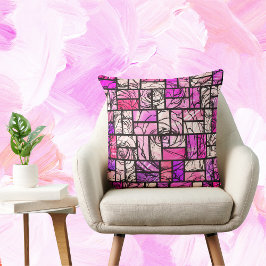 Cojín Decorativo Aspecto de vidrio manchado negro magenta rosado