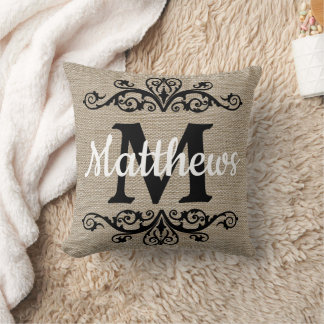Cojín Decorativo Aspecto Rústico Monograma Burlap