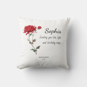 Cojín Decorativo Aster de septiembre Cumpleaños Personalizado