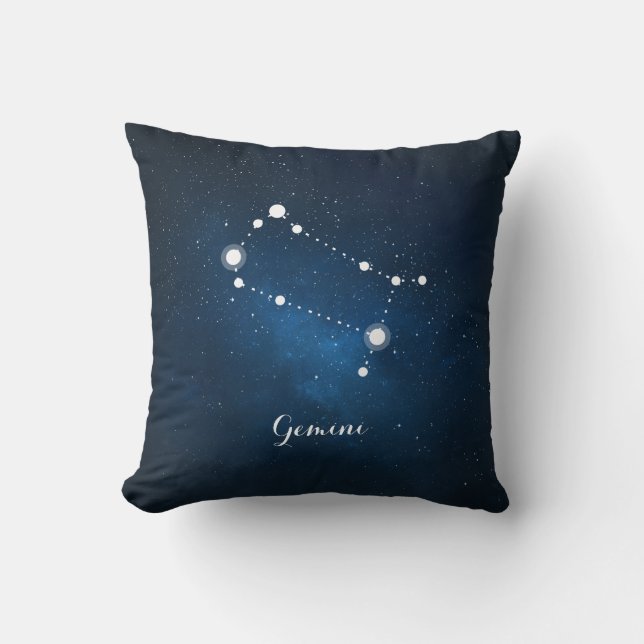 Cojín Decorativo Astrología Azul Nebula Gemini Rótulo Zodiaco (Anverso)