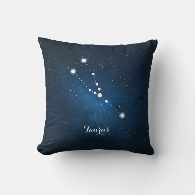 Cojín Decorativo Astrología Azul Nebula Taurus Rótulo Zodiaco (Anverso)