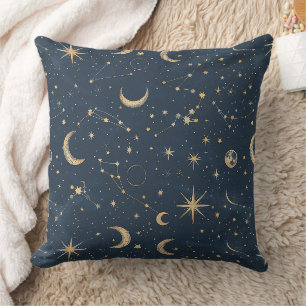 Cojín Decorativo Astrología Luna Constelación Marfil Navy Vintage