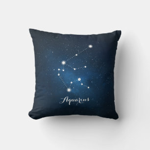 Cojín Decorativo Astrología Nébula Azul Aquarius Rótulo Zodiaco