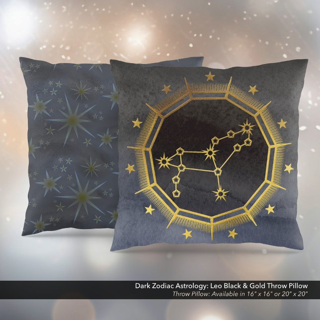 Cojín Decorativo Astrología Zodiaca Oscura: Leo Black & Gold (Dark Zodiac Astrology: Leo Black & Gold Square Throw Pillow)
