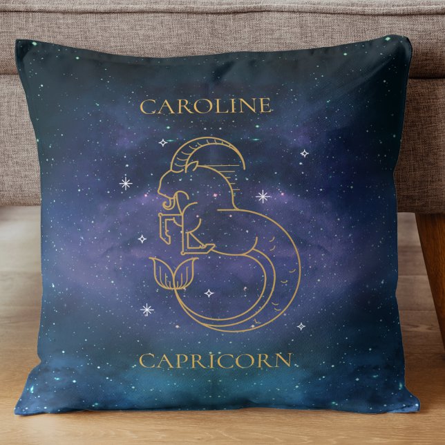 Cojín Decorativo Astrológico Capricorn Zodiac Nombre de Rótulo Rega (Astrological Capricorn Zodiac Sign Name Gift Throw Pillow)