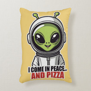 Cojín Decorativo Astronauta Alien Adorable "Vengo en Paz y Pizza" 
