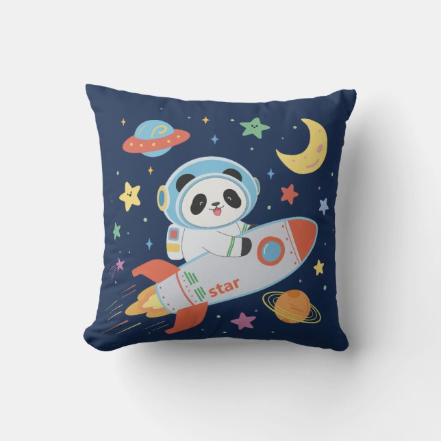 Cojín Decorativo astronauta azul y naranja Panda (Anverso)