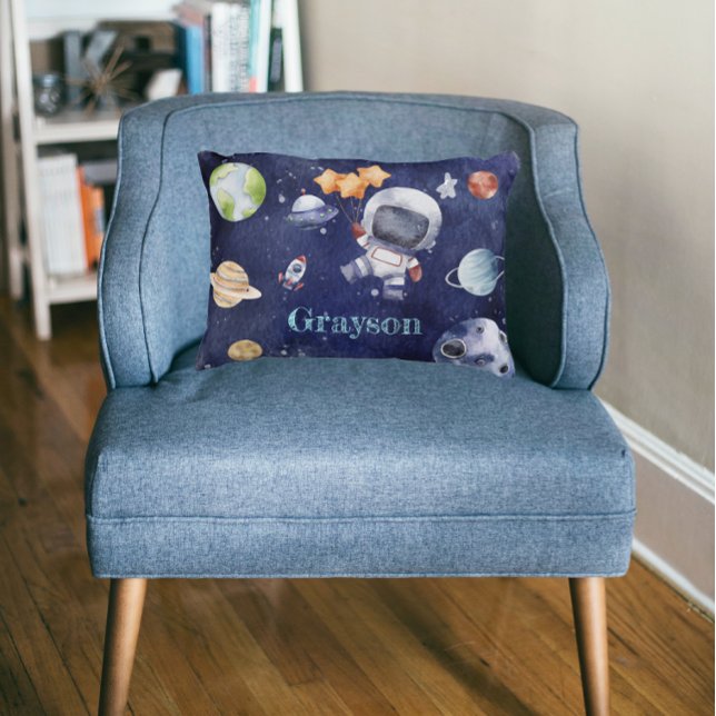Cojín Decorativo Astronauta de acuarela Galaxy Planet Kids (Watercolor Astronaut Galaxy Planet Kids Accent Pillow)