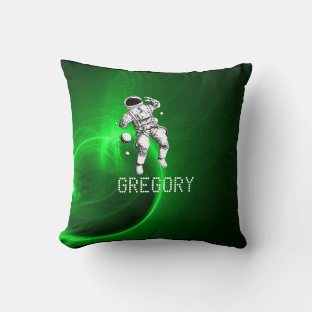 Cojín Decorativo Astronauta de la galaxia verde personalizada (Anverso)
