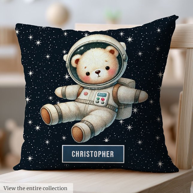 Cojín Decorativo Astronauta de osito de peluche Pillow (Personalized Baby Boy Pillow Teddy Bear Astronaut)