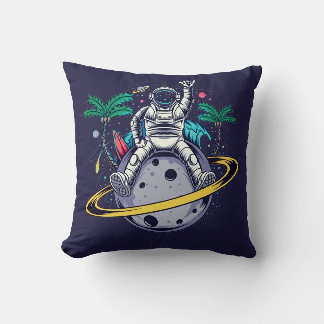 Cojín Decorativo Astronauta divertida sentada en Saturno (Anverso)
