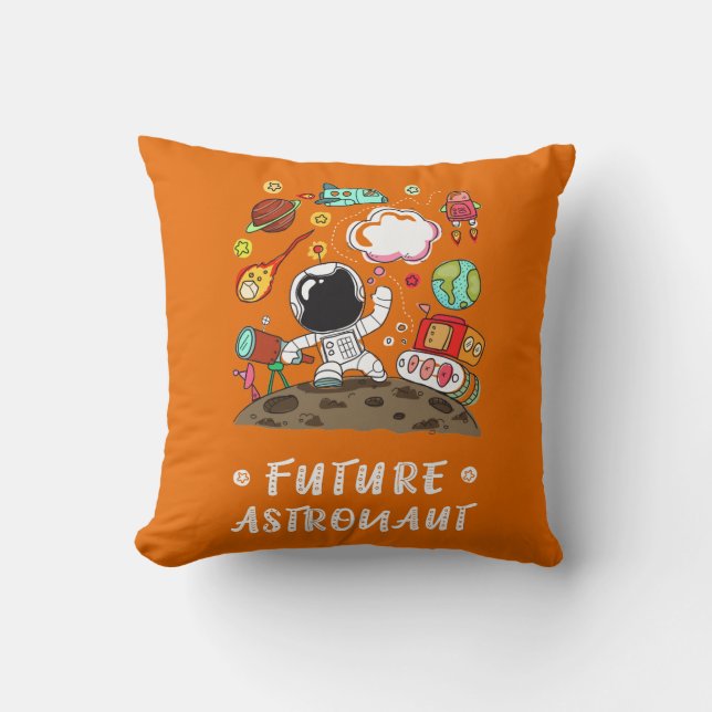 Cojín Decorativo Astronauta futuro, espacio, planetas, Rocket. (Anverso)