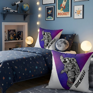 Cojín Decorativo Astronauta Moderno Galaxia Púrpura Nombre Personal