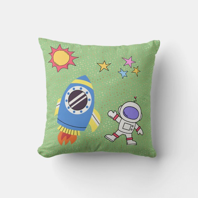 Cojín Decorativo Astronauta mundial cósmico y cohete espacial (Anverso)