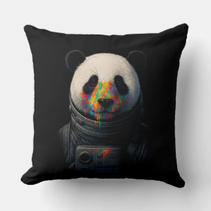 Cojín Decorativo Astronauta Panda con Salpicadura de Pintura Neon 