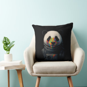 Cojín Decorativo Astronauta Panda con Salpicadura de Pintura Neon