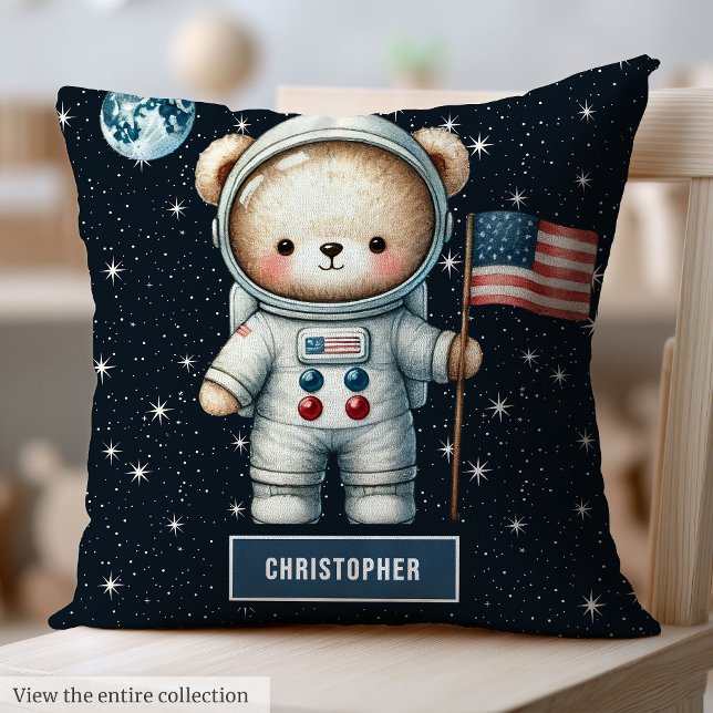 Cojín Decorativo Astronauta personalizada Teddy Bear Pillow Baby Bo (Personalized Astronaut Teddy Bear Pillow Baby Boy)