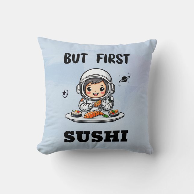 Cojín Decorativo Astronautas comiendo sushi (Anverso)