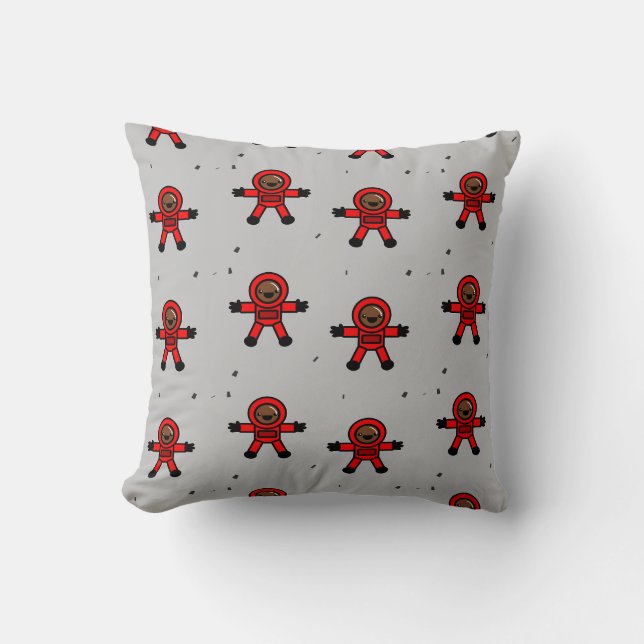 Cojín Decorativo Astronautas rojos sobre gris (Anverso)