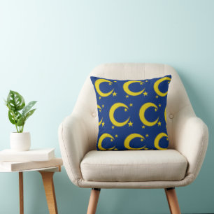 Cojín Decorativo Astronomía de Blue Night Sky amarillo Moon Stars